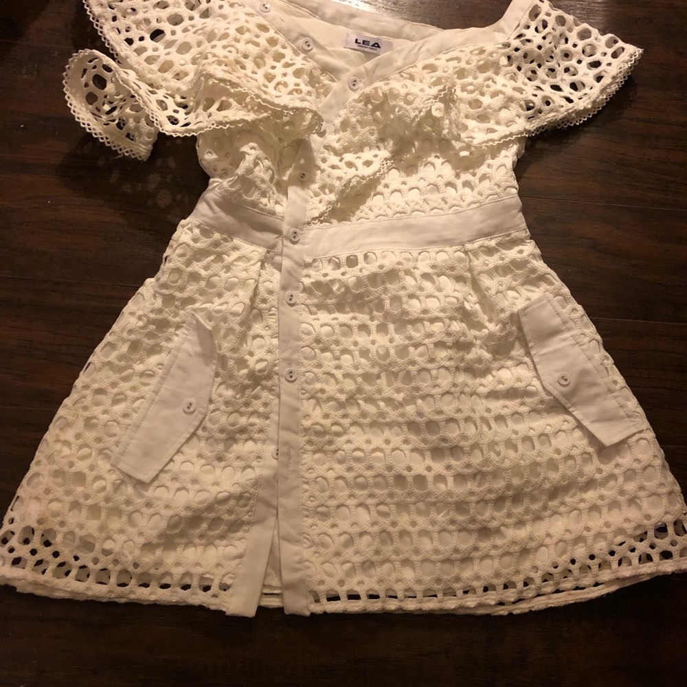White Ruffle Mini Dress/S - Picture 6 of 6